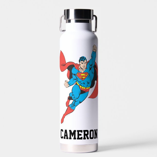 Bouteille D'eau Superman Poing droit levé | Ajouter Votre Nom (Avant)