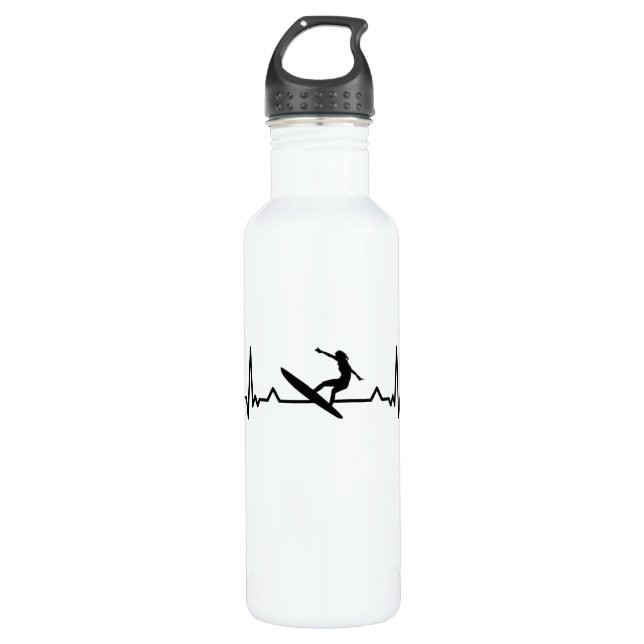 Bouteille D'eau Surfing Heartbeat Line Drôle Surf Cadeaux (Devant)