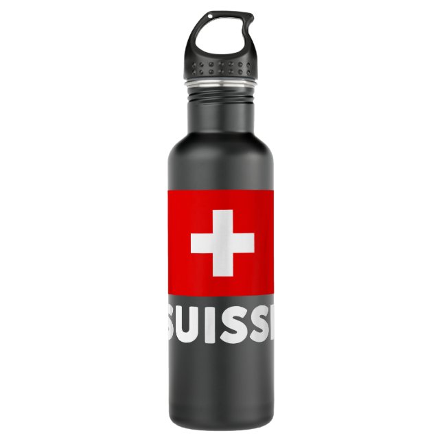 Bouteille D'eau Switzerland Flag Suisse Swiss Schweiz White Red  (Devant)