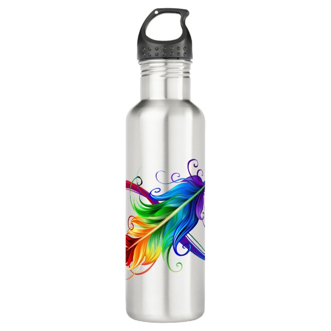 Bouteille D'eau Symbole d'infini avec plume arc-en-ciel (Devant)