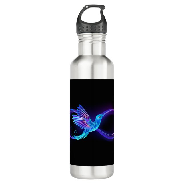 Bouteille D'eau Symbole d'infini néon avec colibri brillant (Devant)