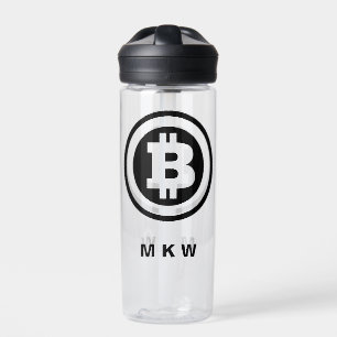 Bouteille D'eau Symbole Logo Bitcoin Noir Monogramme