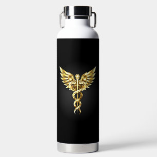 Bouteille D'eau Symbole Polygonal Or Caduceus