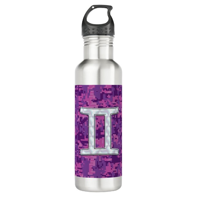 Bouteille D'eau SYMBOLE Zodiaque Pearl Gemini sur Camouflage numér (Devant)