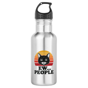 Bouteille D'eau T-shirt drôle de chat noir ew personnes rétro couc