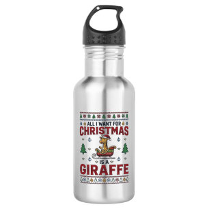 Bouteille D'eau T-Shirt Noël drôle de girafe avec traîneau