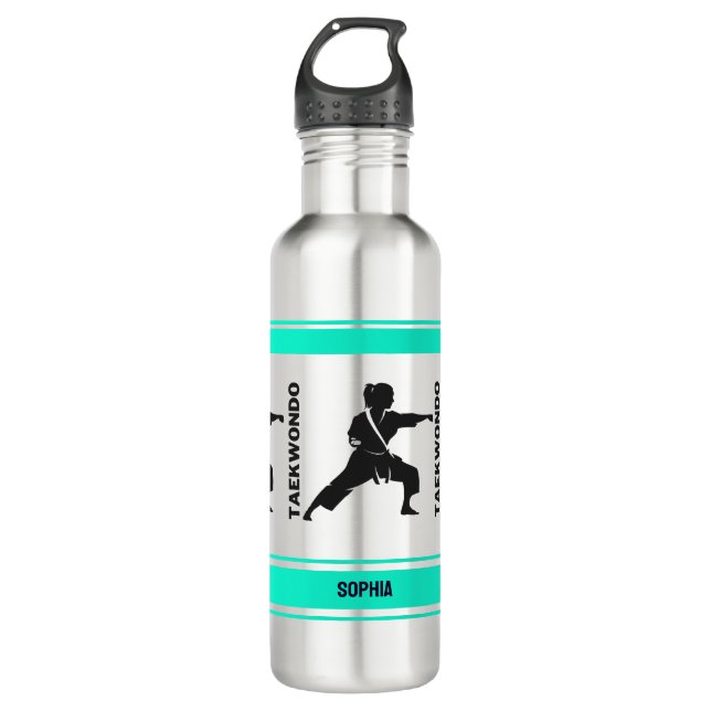 Bouteille D'eau Taekwondo Cadeau d'anniversaire, Joueuse de taekwo (Devant)