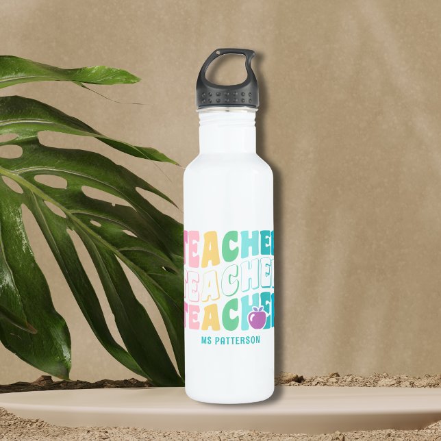 Bouteille D'eau Teacher Moderne Arc-en-ciel Couleurs Nom personnal (Créateur téléchargé)