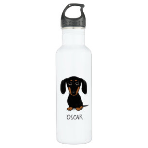 Bouteille D'eau Teckel noir et bronzage mignon avec le texte fait
