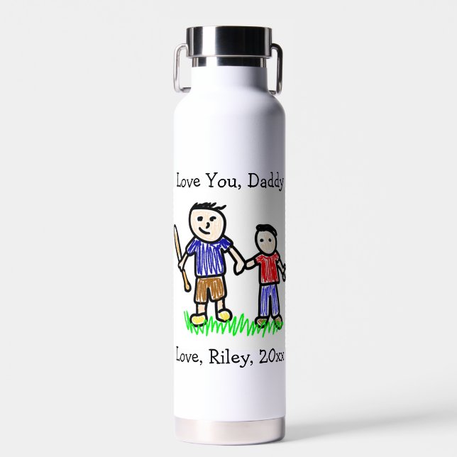 Bouteille D'eau Téléchargez l'oeuvre de votre enfant | Fête des pè (Avant)