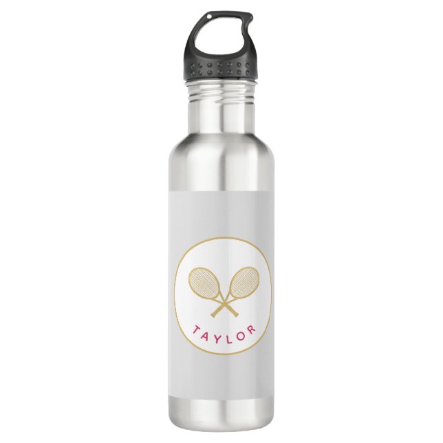 Bouteille D'eau Tennis Chic Player Cadeau rose et or personnalisé (Devant)