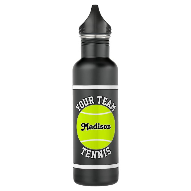 Bouteille D'eau Tennis Custom Équipe et Nom du joueur Sports Noir (Gauche)