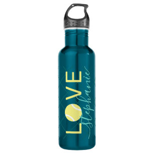 Bouteille D'eau Tennis Love Personnalisé Turquoise et Jaune