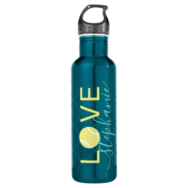 Bouteille D'eau Tennis Love Personnalisé Turquoise et Jaune (Devant)