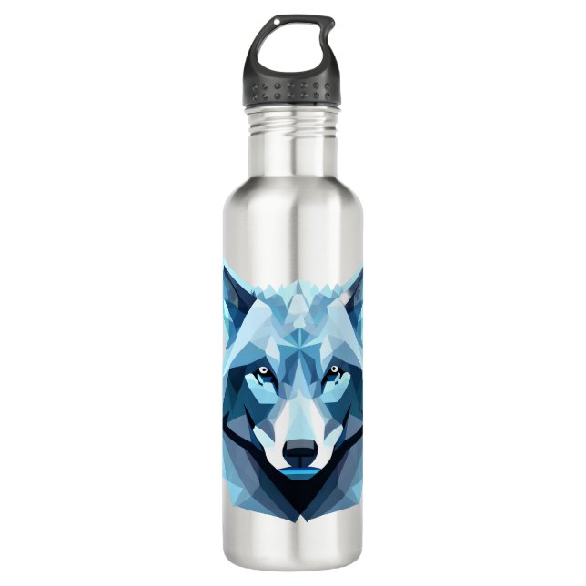 Bouteille D'eau Tête de loup géométrique bleue (Devant)