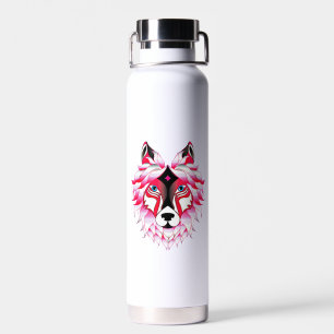 Bouteille D'eau Tête de loup rose Polygone Design-24531