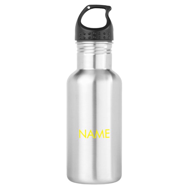 Bouteille D'eau Texte de nom personnalisé jaune minimal (Devant)
