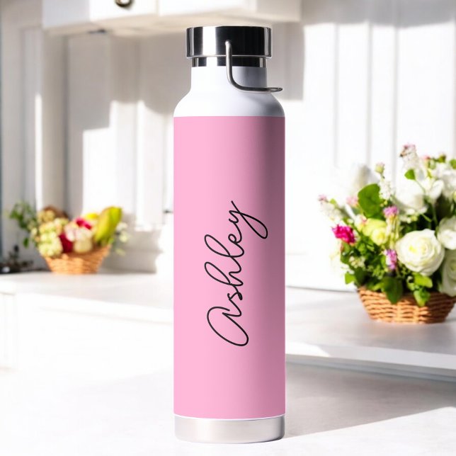 Bouteille D'eau Texte manuscrit rose élégant (Créateur téléchargé)
