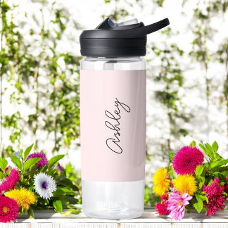 Bouteille D'eau Texte manuscrit rose pâle Élégant