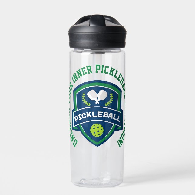 Bouteille D'eau Texte personnalisé Pickleball vert et bleu (Extérieur)