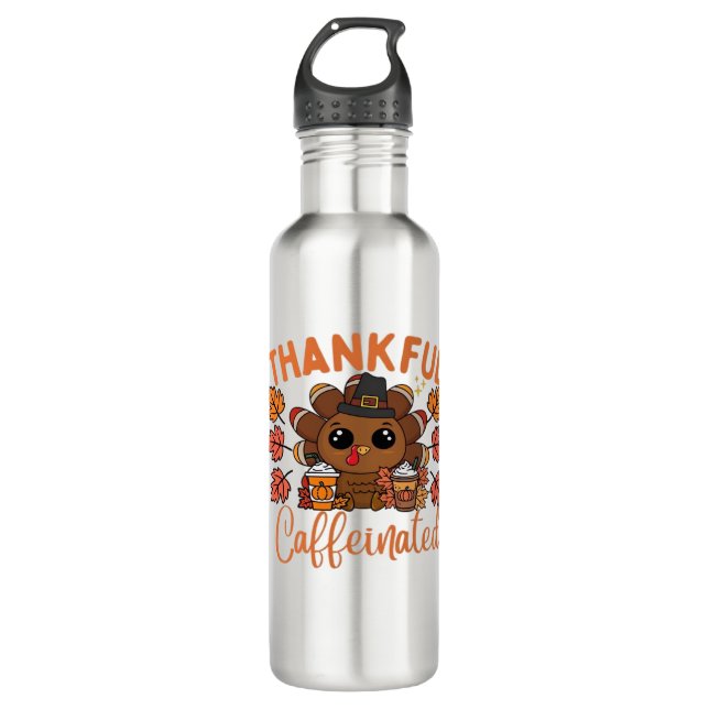Bouteille D'eau Thankful Et Caffeiné Drôle Thanksgiving Café (Devant)