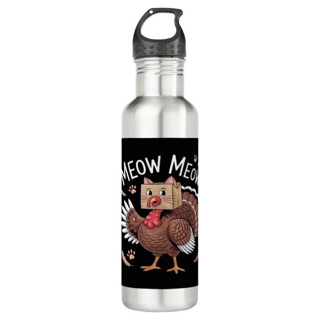 Bouteille D'eau Thanksgiving Chat Funny Fake Chat Meow Thanksgivin (Devant)