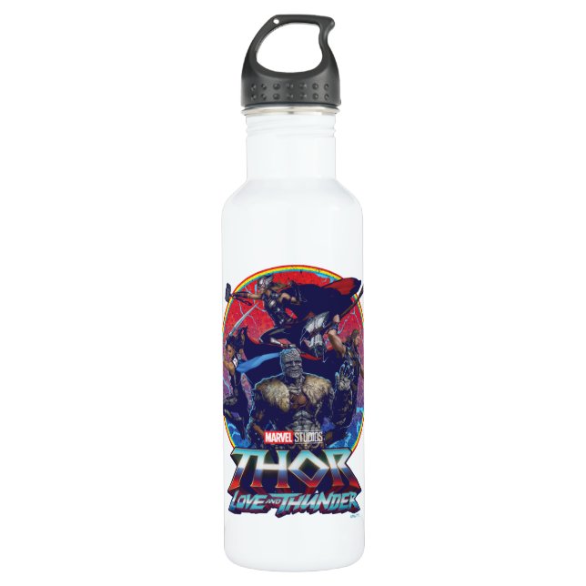 Bouteille D'eau Thor : Graphisme du groupe Love and Thunder Retro (Devant)