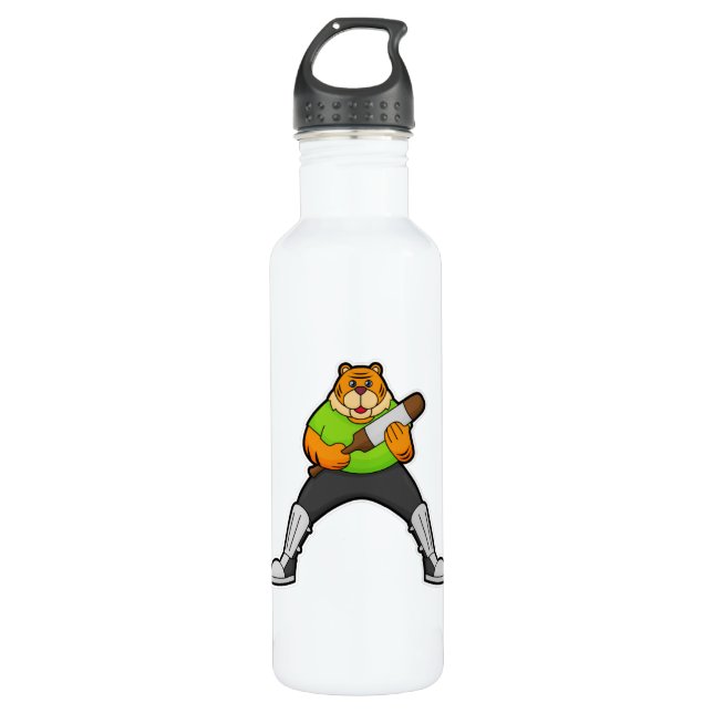 Bouteille D'eau Tigre au cricket avec batte de cricket (Devant)