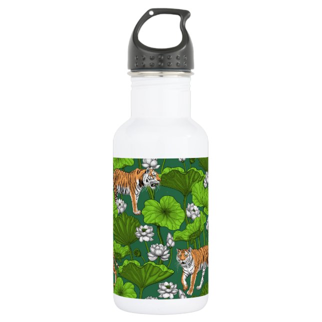 Bouteille D'eau Tigres dans l'étang blanc de lotus (Devant)