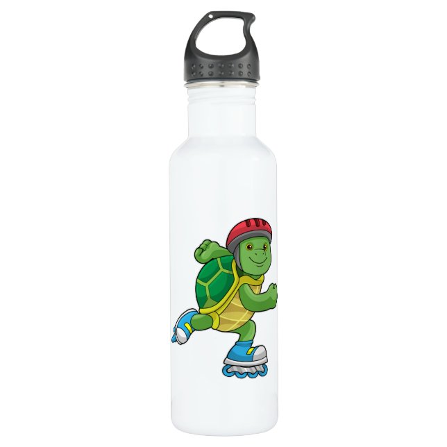 Bouteille D'eau Tortue en patinage avec patins en ligne et casque (Devant)