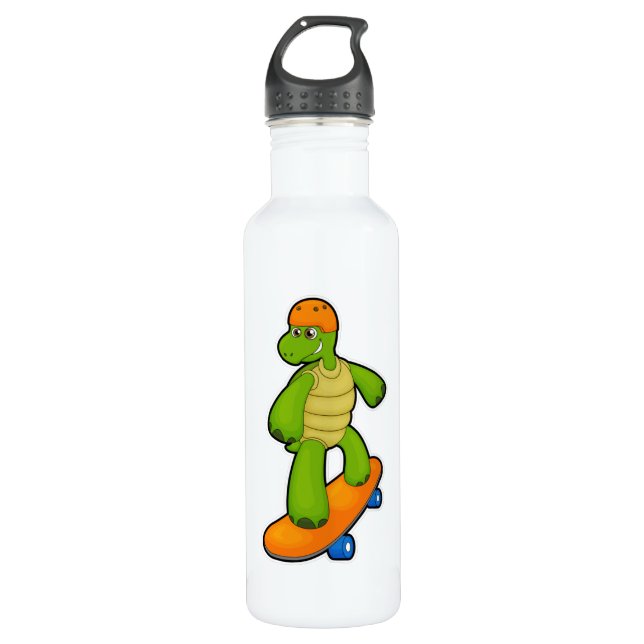 Bouteille D'eau Tortue en Skateboard avec Skateboard & Casque (Devant)