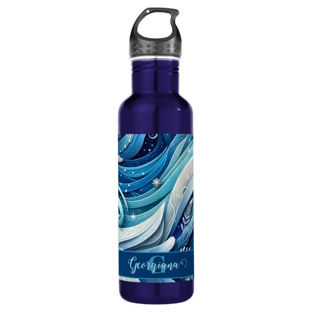 Bouteille D'eau Tourbillons d'hiver bleus et gelés (Devant)