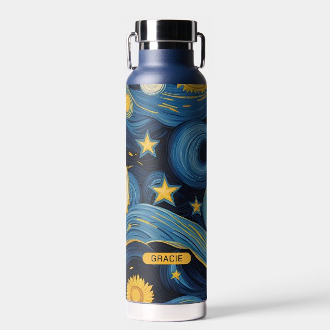 Bouteille D'eau Tournesol de nuit moderne Starry Nom personnalisé (Avant)