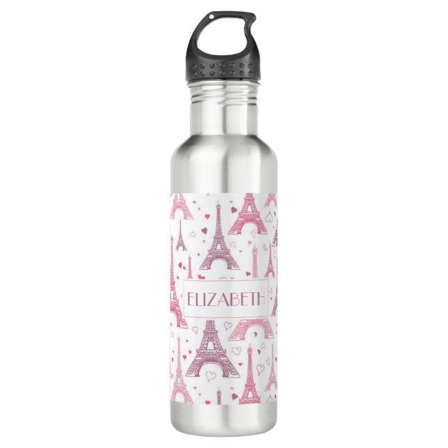 Bouteille D'eau Tours et coeurs Eiffel personnalisés (Devant)