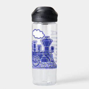 Bouteille D'eau Train à vapeur rétro bleu foncé nom complet