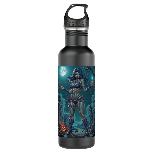 Bouteille D'eau Traite d'Halloween ou ami Zombie w Cerveau (Devant)