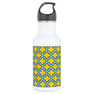 Bouteille D'eau Trellis jaune et bleu bébé, treillis, quatrefeuill
