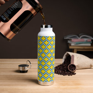 Bouteille D'eau Trellis jaune et bleu bébé, treillis, Quatrefoil