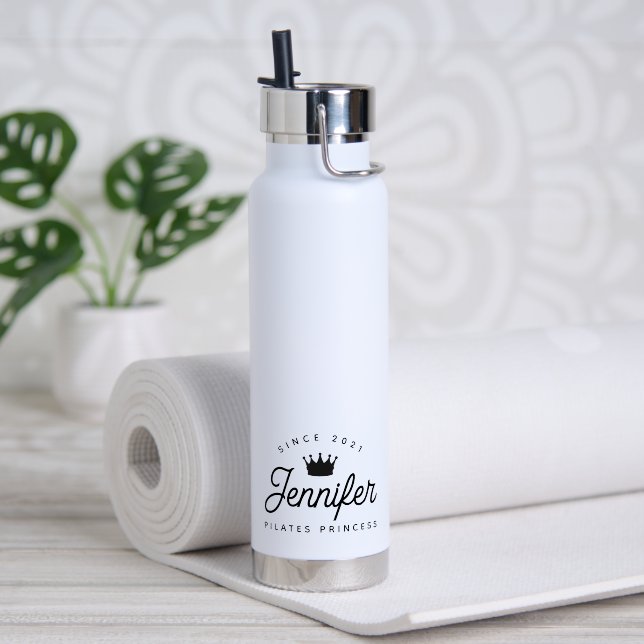 Bouteille D'eau Trendy Chic Pilates Princess Black Typography (Yoga (pivotée))
