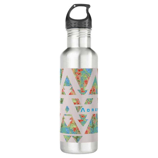 Bouteille D'eau Triangles et flèches florales avec votre nom (Devant)