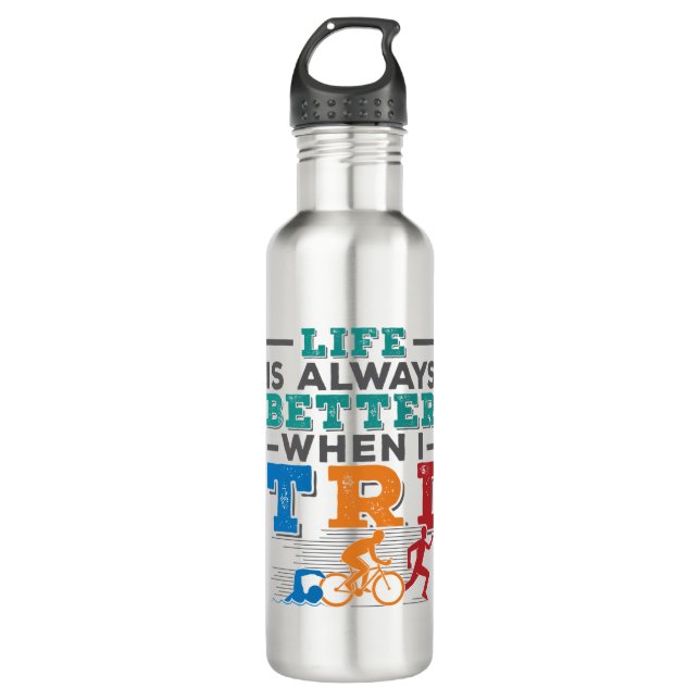 Bouteille D'eau Triathlon La Vie Drôle Est Toujours Meilleure Quan (Devant)