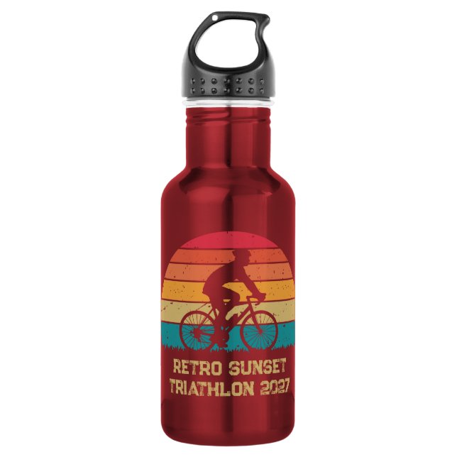 Bouteille D'eau Triathlon personnalisé cyclisme rétro coucher de s (Devant)