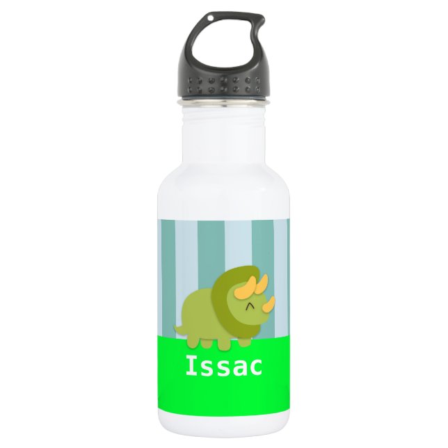 Bouteille D'eau Triceratops vert et jaune de Kawaii pour des (Devant)