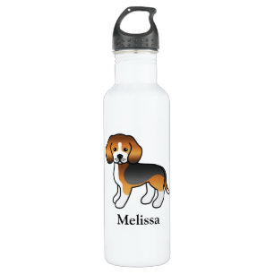 Bouteille D'eau Tricolore Beagle mignon Cartoon Chien et nom