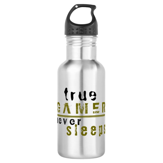 Bouteille D'eau True Gamer ne dort jamais Typographie Gamer (Devant)