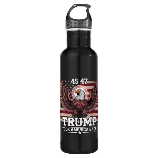 Bouteille D'eau Trump 45e 47e Président Drapeau 2025 Aigle Amériqu (Devant)