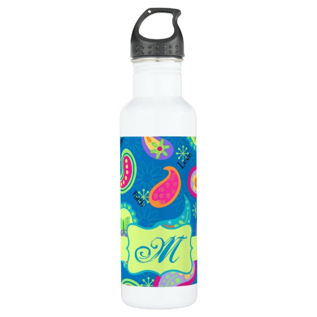 Bouteille D'eau Turquoise bleu vert moderne Motif Paisley (Devant)