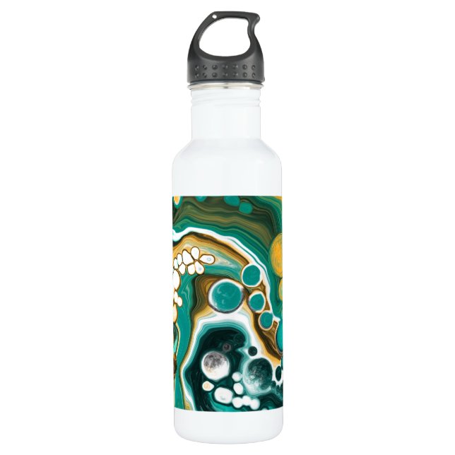 Bouteille D'eau Turquoise, Or, Marbre Fluide Art (Devant)