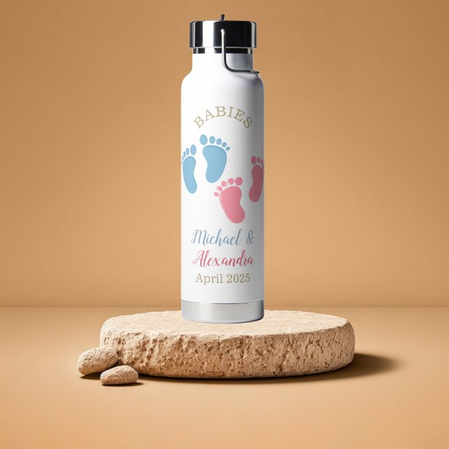 Bouteille D'eau Twins Baby Footprints Nom (Créateur téléchargé)