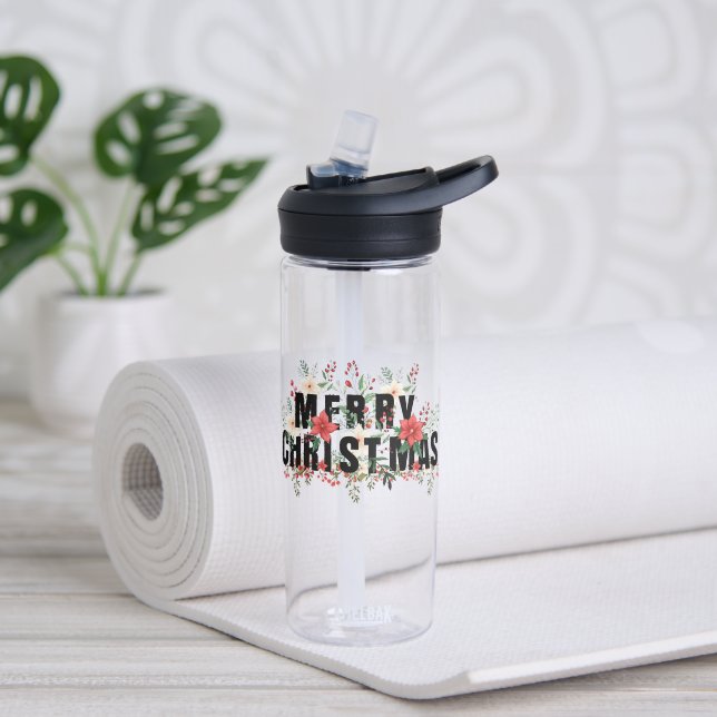 Bouteille D'eau Typographie noire Elegante Joyeux Noël (Yoga)